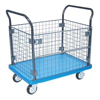 トラスコ TRUSCO MKP樹脂製運搬車 金網付両袖タイプ ブルー MKP-307-B 855-5526 (商品コード：159805)