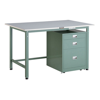 トラスコ TRUSCO 軽量作業台 3段キャビネット付 グリーン 1200×750×740mm RAE-1200UDC111 467-1830