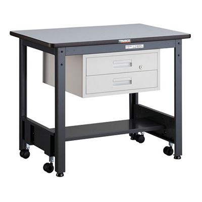 トラスコ TRUSCO キャスターフリー作業台 2段引出し付 ダークグレー 900×600×740mm CFWR-0960F2 277-9773 (商品コード：161572)