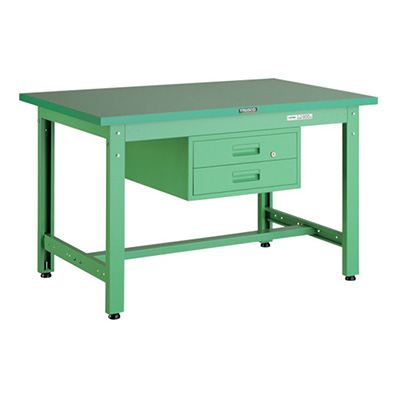 トラスコ TRUSCO 中量作業台 2段引出し付 ヤンググリーン 900×600×740mm GWP-0960F2 YG 466-8634 (商品コード：161654)