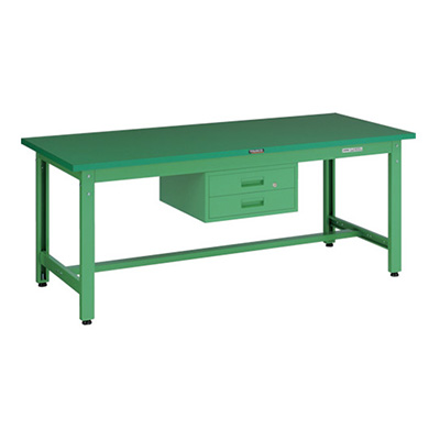 トラスコ TRUSCO 中量作業台 2段引出し付 ヤンググリーン 1800×900×740mm GWP-1890F2 YG 466-8839 (商品コード：161655)