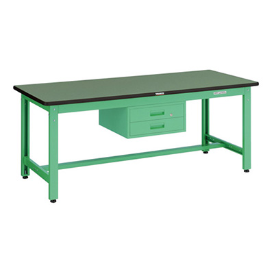 トラスコ TRUSCO 中量作業台 2段引出し付 ヤンググリーン 1800×900×740mm GWR-1890F2 YG 466-9070 (商品コード：161657)