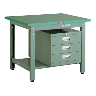 トラスコ TRUSCO 中量作業台 下棚2枚・3段キャビネット付 グリーン 900×750×740mm GWP-0975D3 466-8651
