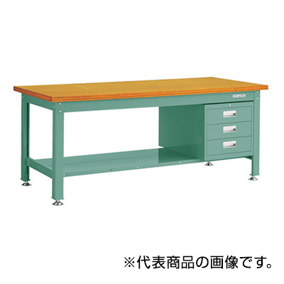 トラスコ TRUSCO 中量作業台 3段キャビネット付 グリーン 1800×900×740mm DW-1809D3 466-8359 (商品コード：161733)
