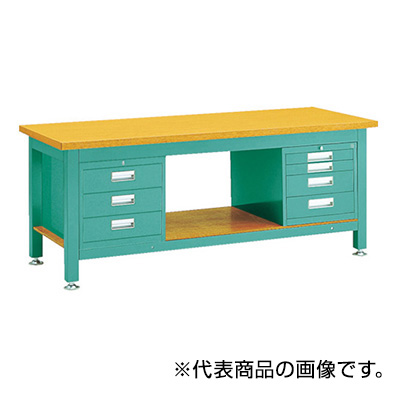 トラスコ TRUSCO 重量作業台 3段・4段キャビネット付 グリーン 1800×900×740mm TW-1809D3D4 467-3361