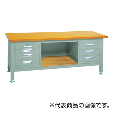 トラスコ TRUSCO 重量作業台 三方幕板・4段キャビネット付 グリーン 1800×900×740mm TWZ-1809D3D4 467-3484