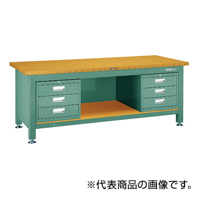 トラスコ TRUSCO 重量作業台 三方幕板・3段キャビネット付 グリーン 1800×900×740mm TWZ-1809D3D3 454-7179