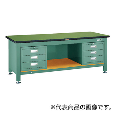 トラスコ TRUSCO 重量作業台 三方幕板・3段キャビネット付 グリーン 1800×900×740mm RTWZ-1809D3D3 454-6091