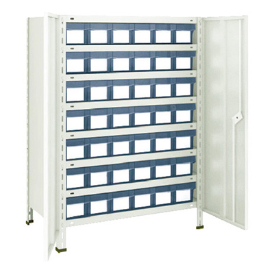 トラスコ TRUSCO スチールラック 軽量棚扉付 875×300×1200樹脂引出透明小×42 ネオグレー 43V-T808C7 504-2712 (商品コード：168991)