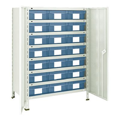 トラスコ TRUSCO スチールラック 軽量棚扉付 875×300×1200樹脂引出透明大×21 ネオグレー 43V-T808D7 504-2721 (商品コード：168992)