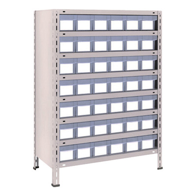 トラスコ TRUSCO スチールラック 軽量棚 875×450×1200 樹脂引出透明 小×42 ネオグレー 43X-808C7 503-3667 (商品コード：169011)