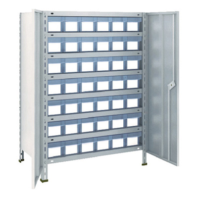 トラスコ TRUSCO スチールラック 軽量棚扉付 875×450×1200樹脂引出透明小×42 ネオグレー 43X-T808C7 504-2755 (商品コード：169017)