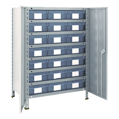 トラスコ TRUSCO スチールラック 軽量棚扉付 875×450×1200樹脂引出透明大×21 ネオグレー 43X-T808D7 504-2763 (商品コード：169018)