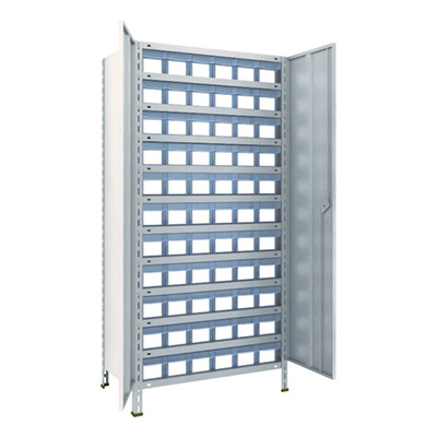 トラスコ TRUSCO スチールラック 軽量棚扉付 875×450×1800樹脂引出透明小×66 ネオグレー 63X-T812C11 504-3654 (商品コード：169129)