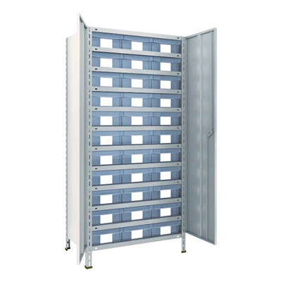 トラスコ TRUSCO スチールラック 軽量棚扉付 875×450×1800樹脂引出透明大×33 ネオグレー 63X-T812D11 504-3085 (商品コード：169130)