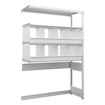 トラスコ TRUSCO スチールラック 下段開放型 H1900×W1250×D475 4段 仕切りトレ－8個付 連結型 K1-U6444C8B 206-4843 (商品コード：169672)