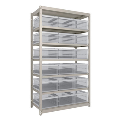 トラスコ TRUSCO スチールラック H2100×W1160×D595 TSK－O30B透明×18個付 M1.5-7467-30LX18 260-3358 (商品コード：170227)