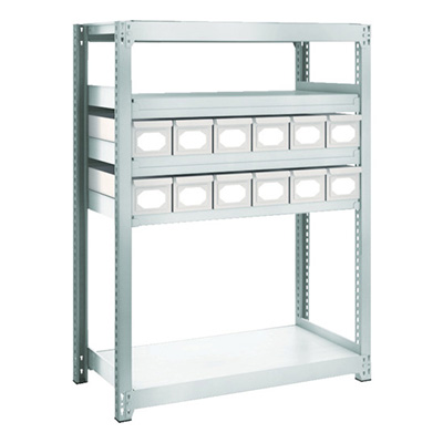 トラスコ TRUSCO スチールラック M2型軽中量棚 H1200 スチール引出付 小×12 M2-4345-A12 856-3217 (商品コード：170529)