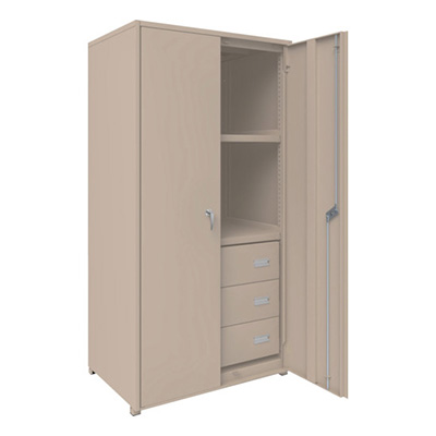 トラスコ TRUSCO M2型軽中量棚棚 背板・側板・扉付 W860×D600 HM型浅型引出し3段付 M2-6364-HM63-SGD 258-5254 (商品コード：170710)