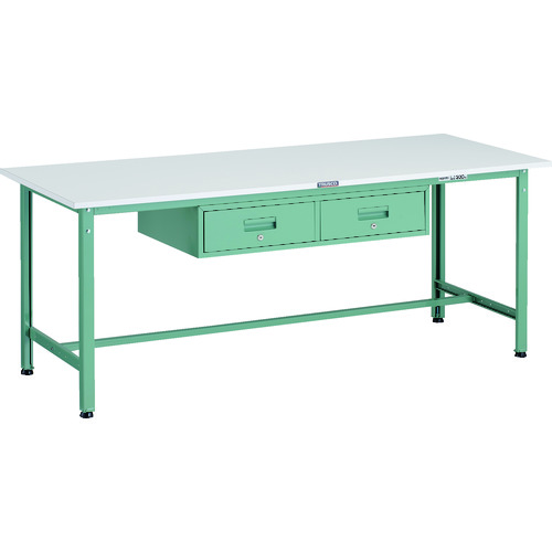 トラスコ TRUSCO 軽荷重作業台（300kg）AE型 1800X750XH740 2列引出付 グリーン色 AE-1800FL2 287-1165