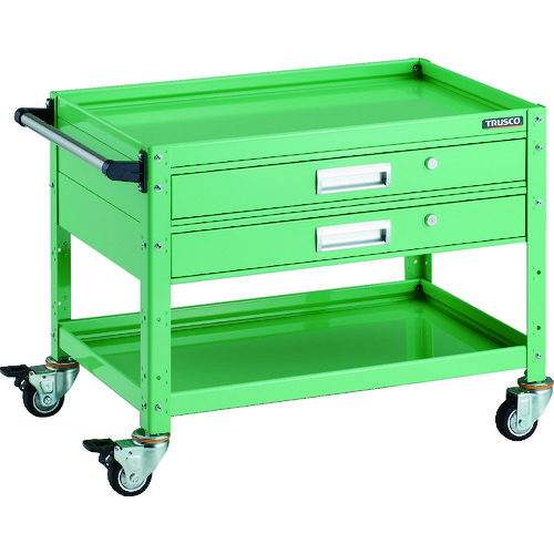 トラスコ TRUSCO ツールワゴン バーディワゴン 750×500 引出2段付 ウレタン車輪 ヤンググリーン BDW-672V2U-YG 206-4193 (商品コード：173532)