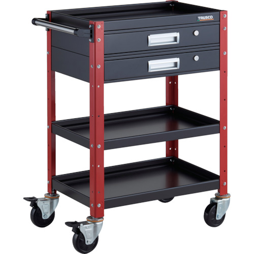 トラスコ TRUSCO ツールワゴン バーディワゴン 600X400 引出2段付 ブラック／レッド BDW-963V2-BKR 326-8126 (商品コード：173665)
