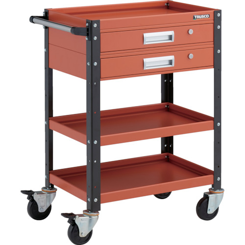 トラスコ TRUSCO ツールワゴン バーディワゴン 600X400 引出2段付 オレンジ／ブラック BDW-963V2-ORBK 326-8119 (商品コード：173666)