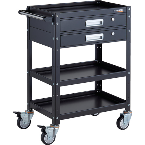トラスコ TRUSCO ツールワゴン バーディワゴン 600X400 引出2段付 ウレタン車輪 ブラック BDW-963V2U-BKBK 326-8131 (商品コード：173670)
