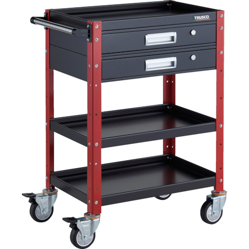 トラスコ TRUSCO ツールワゴン バーディワゴン 600X400 引出2段付 ウレタン車輪 ブラック／レッド BDW-963V2U-BKR 326-8133 (商品コード：173672)
