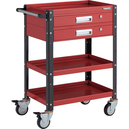トラスコ TRUSCO ツールワゴン バーディワゴン 600X400 引出2段付 ウレタン車輪 レッド／ブラック BDW-963V2U-RBK 326-8128 (商品コード：173675)