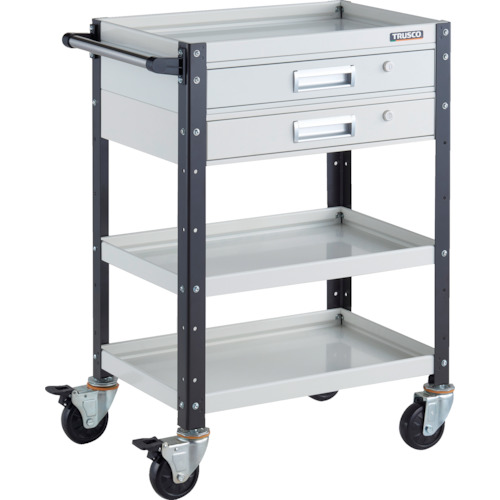 トラスコ TRUSCO ツールワゴン バーディワゴン 600X400 引出2段付 ホワイト／ブラック BDW-963V2-WBK 326-8124 (商品コード：173682)