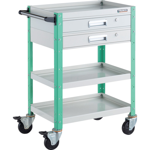 トラスコ TRUSCO ツールワゴン バーディワゴン 600X400 引出2段付 ホワイト／ヤンググリーン BDW-963V2-WYG 326-8122 (商品コード：173683)