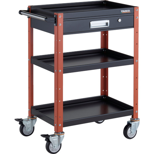 トラスコ TRUSCO ツールワゴン バーディワゴン 600X400 引出付 ウレタン車輪 ブラック／オレンジ BDW-963VU-BKOR 326-8157 (商品コード：173693)