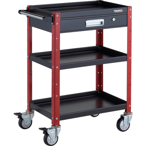 トラスコ TRUSCO ツールワゴン バーディワゴン 600X400 引出付 ウレタン車輪 ブラック／レッド BDW-963VU-BKR 326-8155 (商品コード：173694)