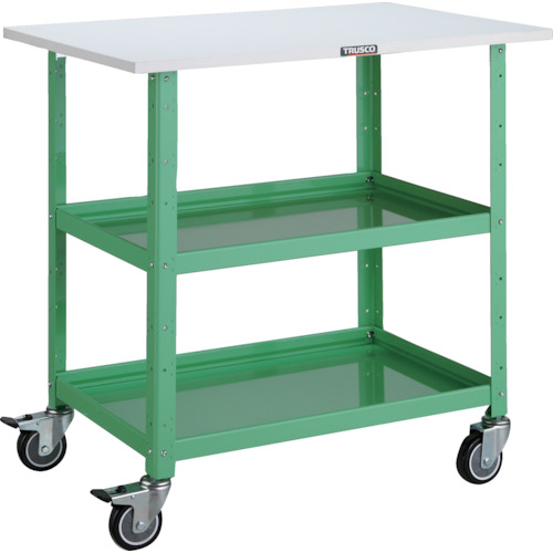 トラスコ TRUSCO ツールワゴン バーディワゴン 750X500 天板付 ウレタン車輪 ヤンググリーン BDW-972TU-YG 474-9821 (商品コード：173716)
