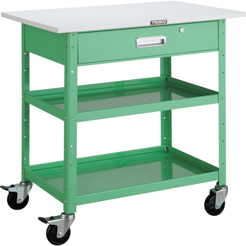 トラスコ TRUSCO ツールワゴン バーディワゴン 750X500 天板 深型1段引出付 ヤンググリーン BDW-972TY-YG 487-8221 (商品コード：173722)
