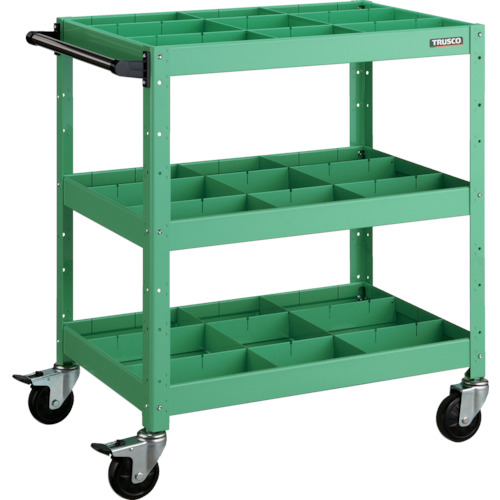 トラスコ TRUSCO ツールワゴン バーディワゴン 750X500XH880 深3段 仕切板付 ヤンググリーン BDW-973F3S3-YG 487-8264 (商品コード：173728)