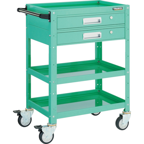 トラスコ TRUSCO ツールワゴン バーディワゴン 750×500 引出2段付 ウレタン車輪 ヤンググリーン BDW-973V2U-YG 474-9944 (商品コード：173734)